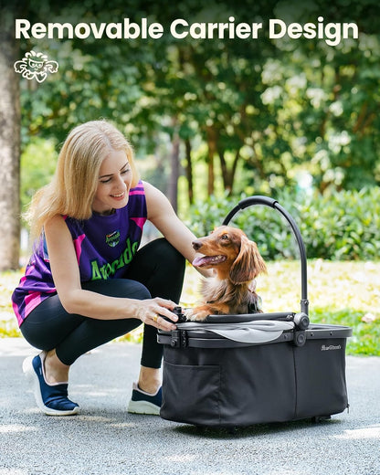 Pet Stroller for Small Dogs and Cats, One-Click Foldable Dog Stroller with Detachable Carrier & 3