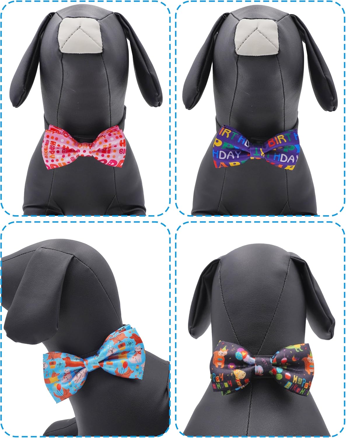 PET SHOW 5 Pack Happy Birthday Big Dog Bow Ties Sliding Collar Attachment Pet Bowties for Medium