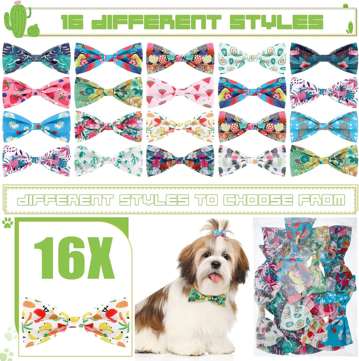 Weewooday 16 Pcs Dog Bow Ties Slide Pet Collar Bows Summer Hawaiian Styles Large Dog Collar