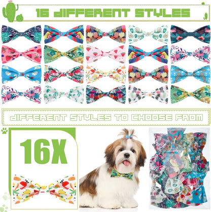 Weewooday 16 Pcs Dog Bow Ties Slide Pet Collar Bows Summer Hawaiian Styles Large Dog Collar