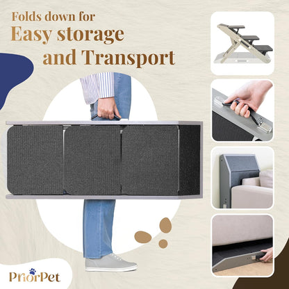 Dog Steps for Bed & Couch 2-in-1 Dog Stairs/Ramp - Height Adjustable Dog Ramp for Couch 7” - 20”