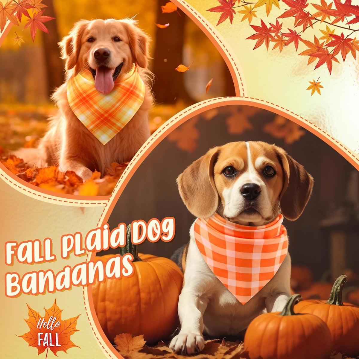 Abbylike 100 Pcs Fall Plaid Dog Bandanas Bulk Thanksgiving Bandanas for Dogs Triangle Kerchief Bib