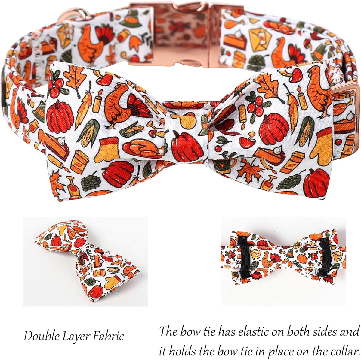 Lionet Paws Thanksgiving Dog Collar, Cute Fall Dog Collar for Medium Dogs, Adjustable Cotton Pet