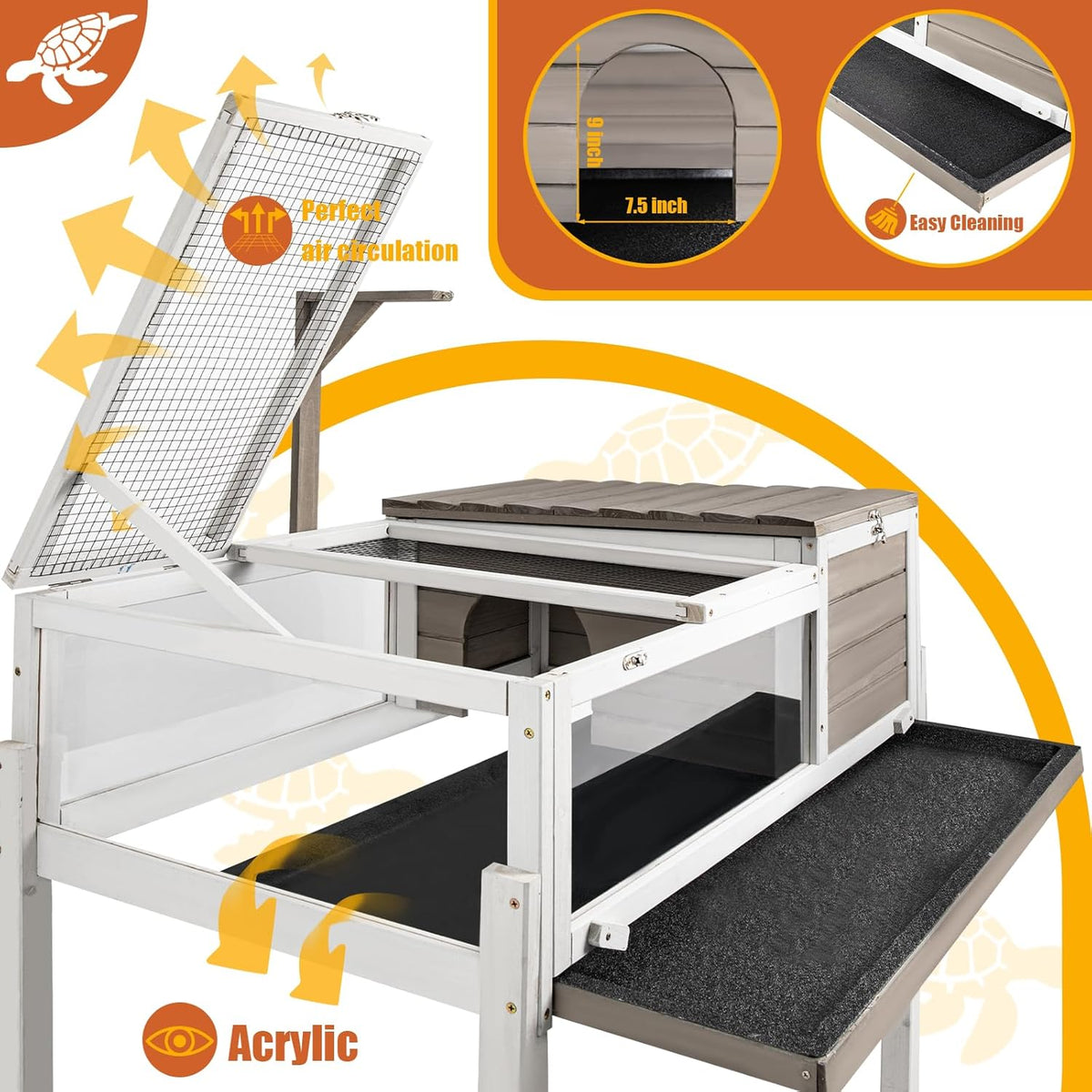 Tortoise Habitat Large Wooden Tortoise Enclosure Habitat with No-Leaking Tray Indoor & Outdoor