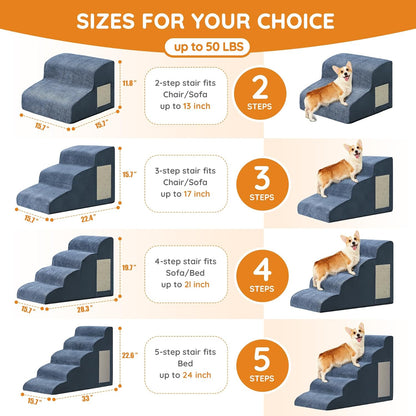 Pet Stairs for Small Dogs - 3-Step Curved Dog Ramp for Bed, Couch, Sofa, Car and Chairs - Non-Slip