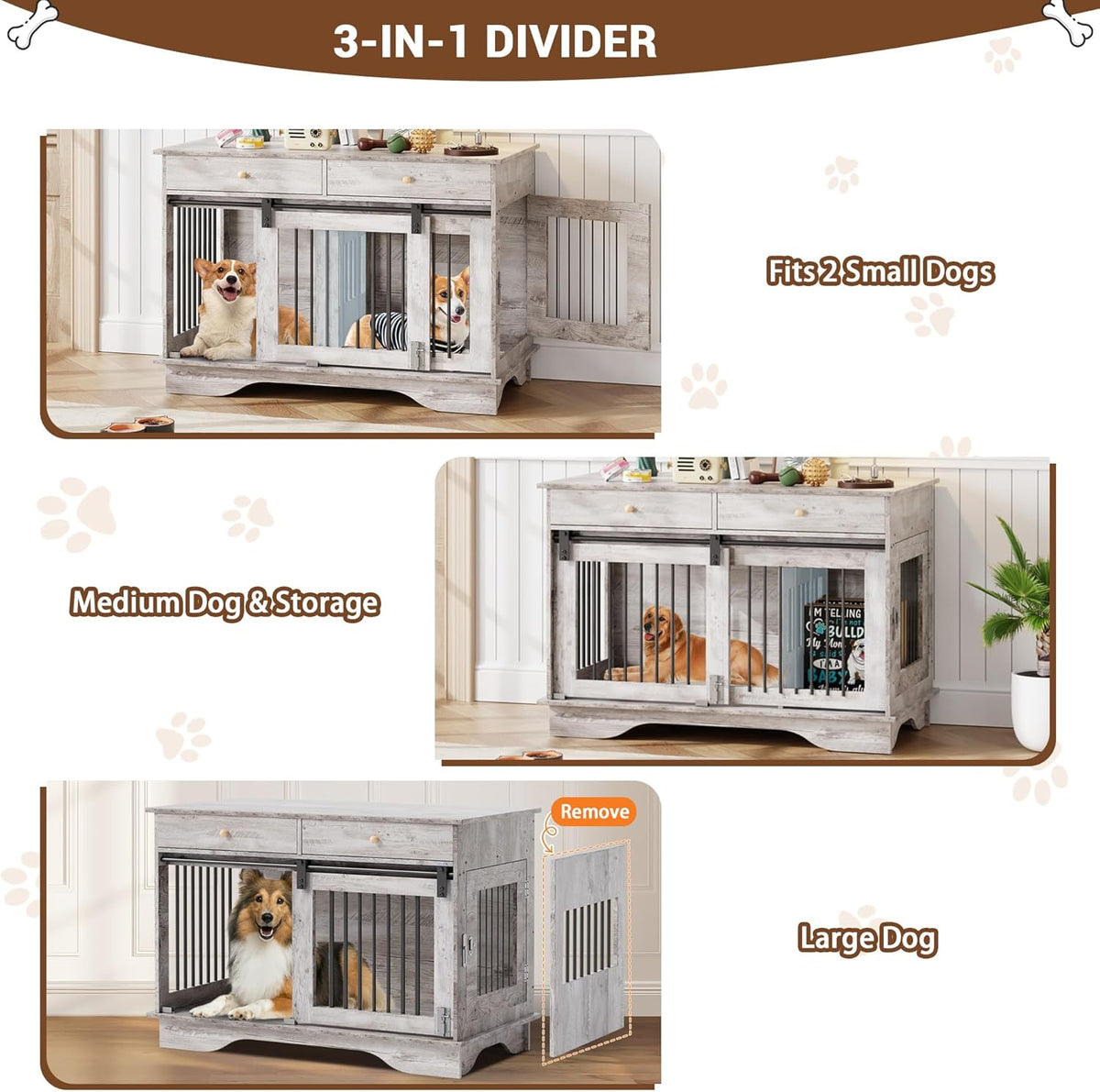 Dog Furniture Crate, 47" Large Dog Crate Furniture w/ 2 Storage Draws & Removable Divider for