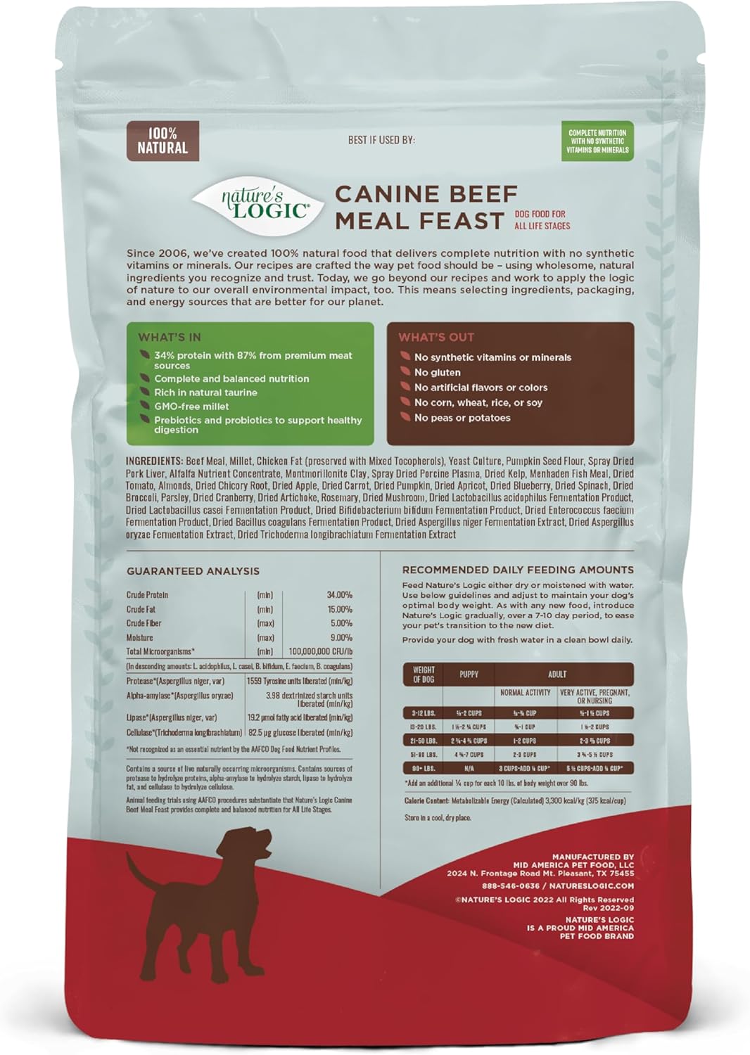 Nature's Logic Dry Dog Food - 100% Natural - No Synthetics - For All Ages, Sizes, Breeds - Free