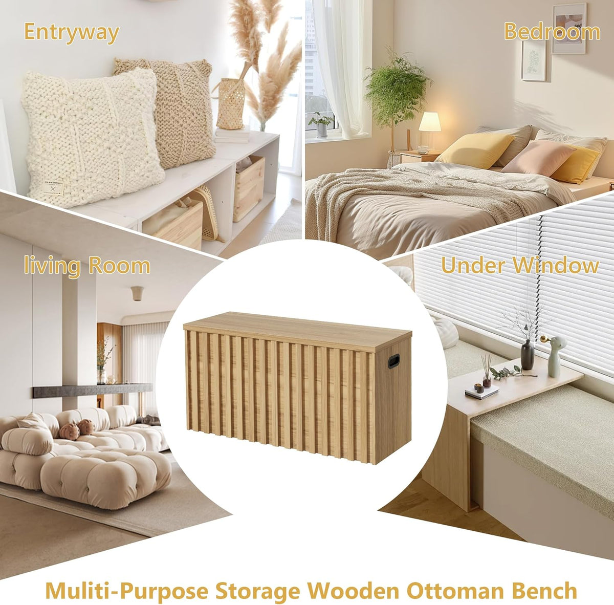 UEV Storage Bench Set of 2, 39.4" Wood Box, Storage Trunk with 2 Safety Hinges, Ottoman Storage