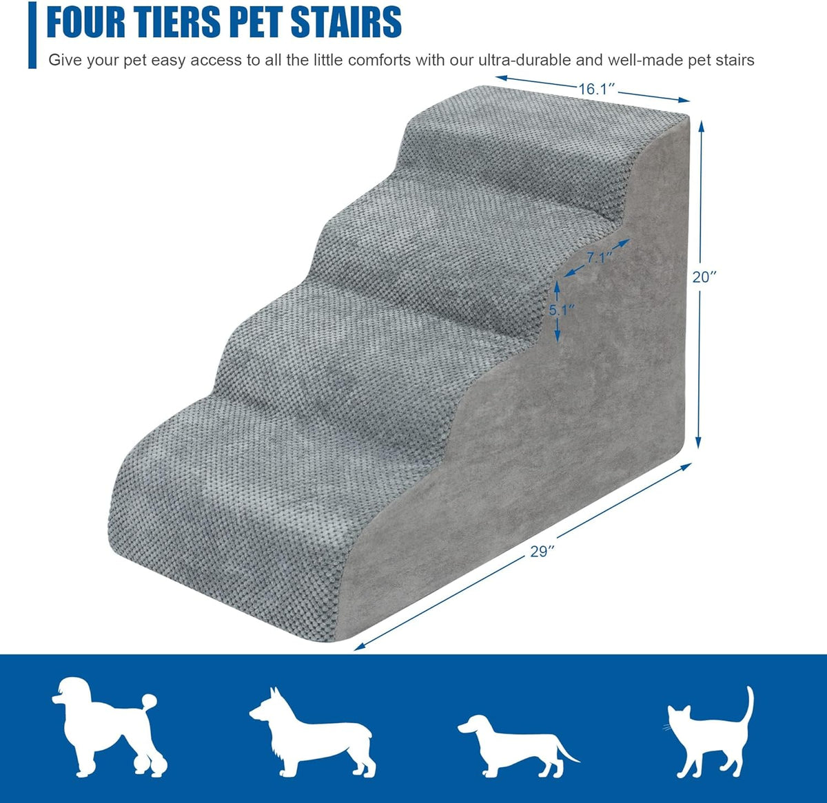 Dog Stairs for Small Dogs - High Density Foam Dog Ramp, Extra Wide Pet Steps with Non-Slip Bottom