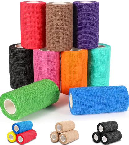 AZEN 9 Pack Self Adhesive Bandage Wrap, 4" X 5 Yards Elastic Cohesive Bandage Wrap, Color Athletic