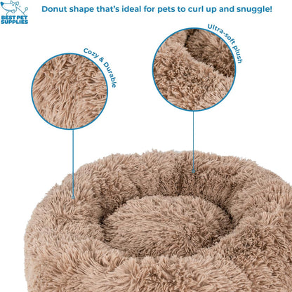 Best Pet Supplies Round Donut Dog Bed with Plush Faux Fur Fabric, Calming, Anti-Anxiety Cushion for