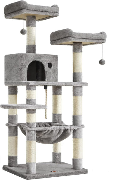 FEANDREA Cat Tree, Cat Tower for Indoor Cats, 56.3-Inch Cat Condo with Scratching Posts, Hammock