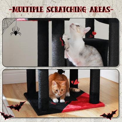 PAWZ Road 70 Inch Cat Tower, Gothic Cat Tree with 2 Cozy Condos, 2 Plush Perch, Large Basket, 2