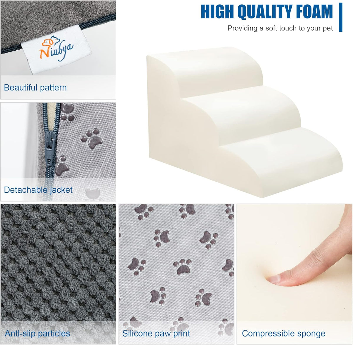 Dog Stairs for Small Dogs - High Density Foam Dog Ramp, Extra Wide Pet Steps with Non-Slip Bottom