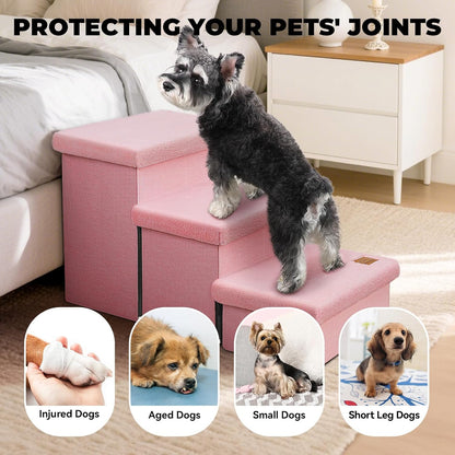Dog Stairs with Furry Lids 18" H, 3-Step Wider Dog Steps with Storage for Small/Medium/Large Dogs