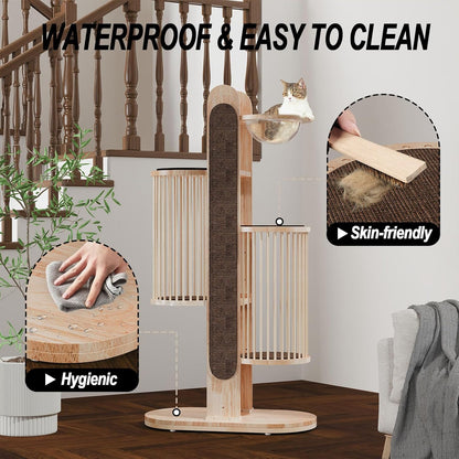 Modern Cat Tree Tower for Indoor Cats, 67" Tall Solid Wooden Cat Tower with Scratching Posts, 6