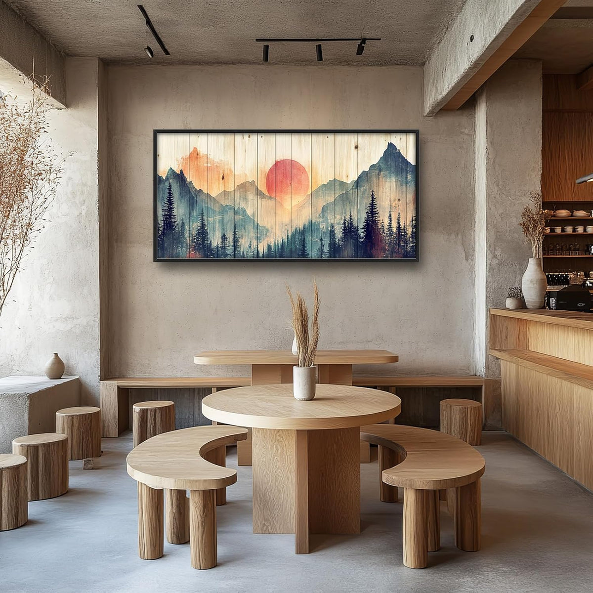 Framed Large Cabin Mountain Wall Art for Living Room, Oversized Rustic Forest Wall Decor, Rustic