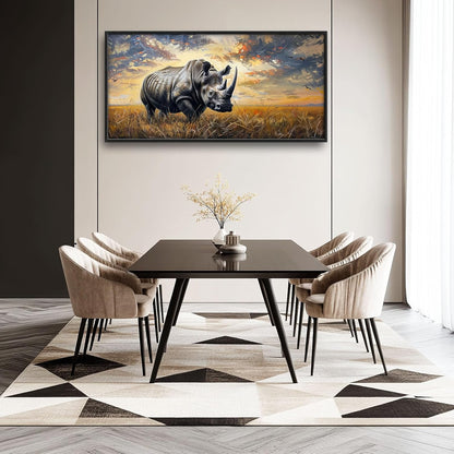 Rhino Large Wall Art Rustic Cool Wild Animal Rhinoceros Pictures Sunset Field Landscape Wall Decor