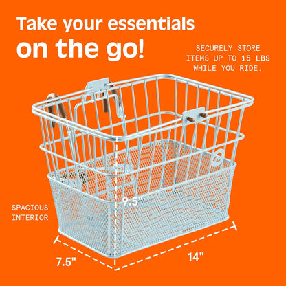 Retrospec Apollo Detachable Front Bike Basket Steel Half-Mesh with Integrated Detachable Hooks and