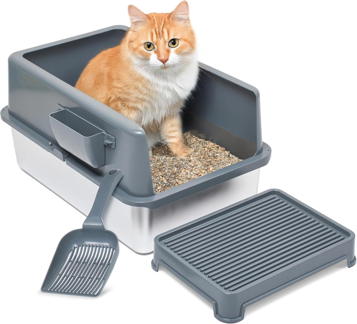 iPrimio Premium Stainless Cat Litter Box for Easy Cleanup - Durable and High Sides Stainless Steel