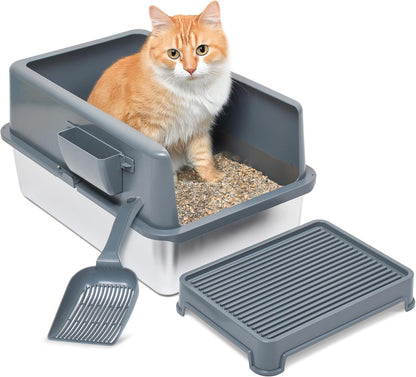 iPrimio Premium Stainless Cat Litter Box for Easy Cleanup - Durable and High Sides Stainless Steel