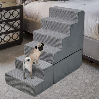 Dog Stair Steps for High Beds 30 inches Tall, 33D Foam Dog Ramp for Bed 30-32 inches, 6-Step Pet