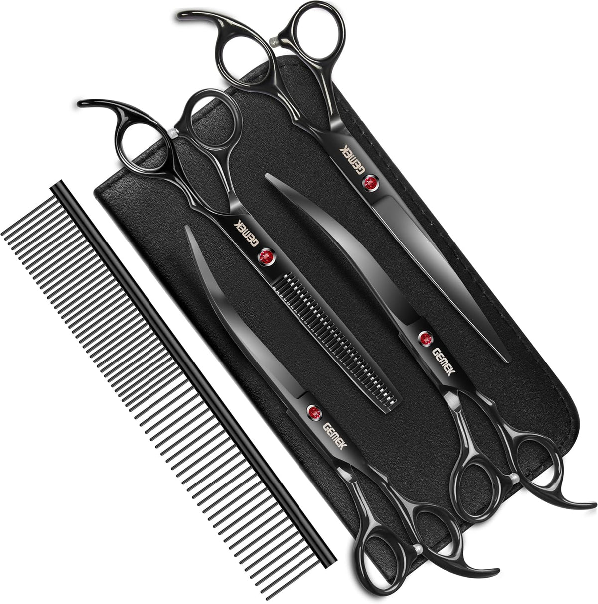 7.0in Titanium Professional Dog Grooming Scissors Set, GEMEK 6 in 1 Straight & Thinning & Upwards