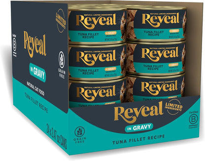 Reveal Natural Wet Cat Food, 24 Pack, Limited Ingredient, Grain Free Food for Cats, Tuna in Gravy