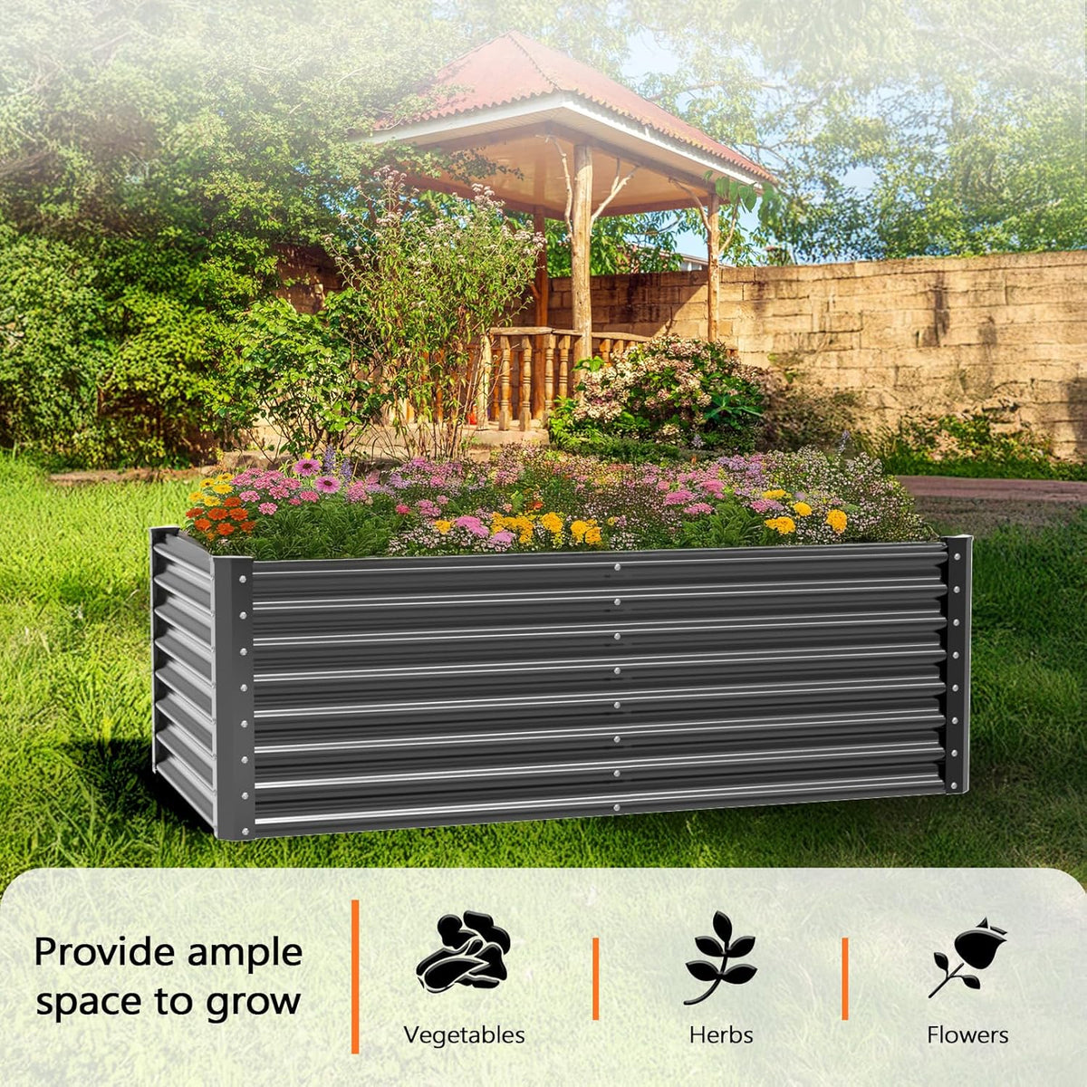 VINGLI Galvanized Raised Garden Beds Outdoor, 6x3x2 Ft, 8x4x2 Ft Lager Metal Planter Raised Beds