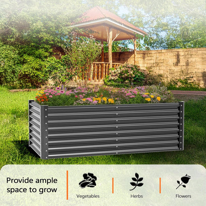 VINGLI Galvanized Raised Garden Beds Outdoor, 6x3x2 Ft, 8x4x2 Ft Lager Metal Planter Raised Beds