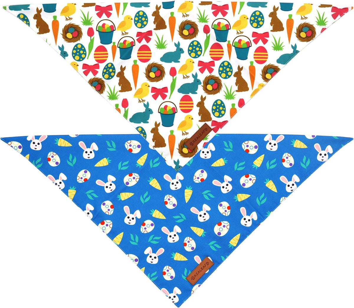 Realeaf Easter Dog Bandanas 2 Pack, Reversible Bunny Carrot and Easter Eggs Pet Scarf for Boy and