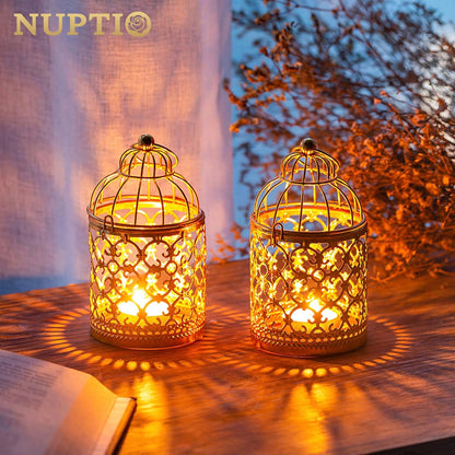 2 Pcs Small Metal Tealight Hanging Birdcage Lantern, Vintage Decorative Centerpieces of Wedding