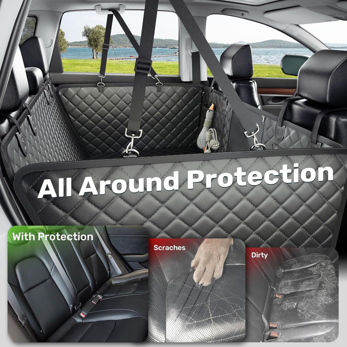 Zanch 2025 Upgraded Dog Car Seat Cover, 400 lbs Heavy Duty Hard Bottom, Waterproof & Anti-Scratch