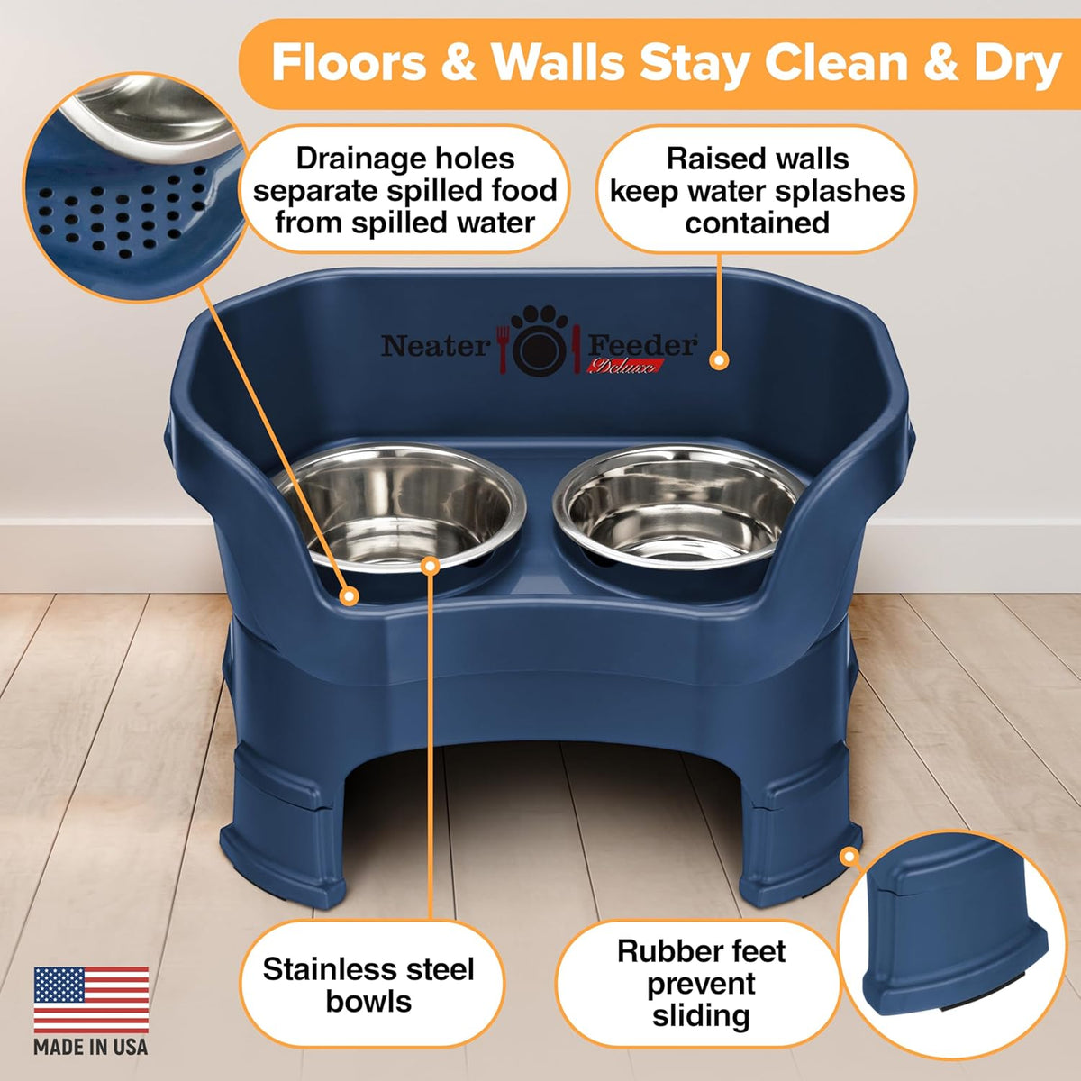 Neater Feeder Deluxe Mess Proof Dog Bowls Elevated Medium Sized Dogs (19-40 lbs) Made in USA, No