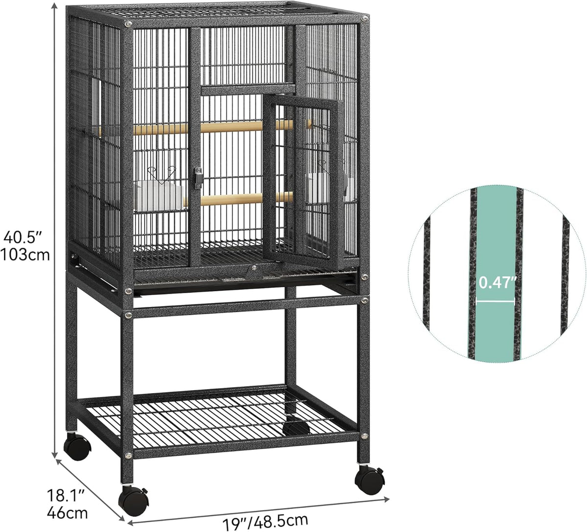 YITAHOME 41 inches Metal Bird Cage for Parakeets: Large Parrot Cages with Tray, Food Boxes, and