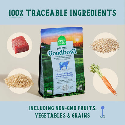 Open Farm Goodbowl, Oven-Baked Small Batch Dry Dog Food - Grass-Fed Beef & Brown Rice Recipe