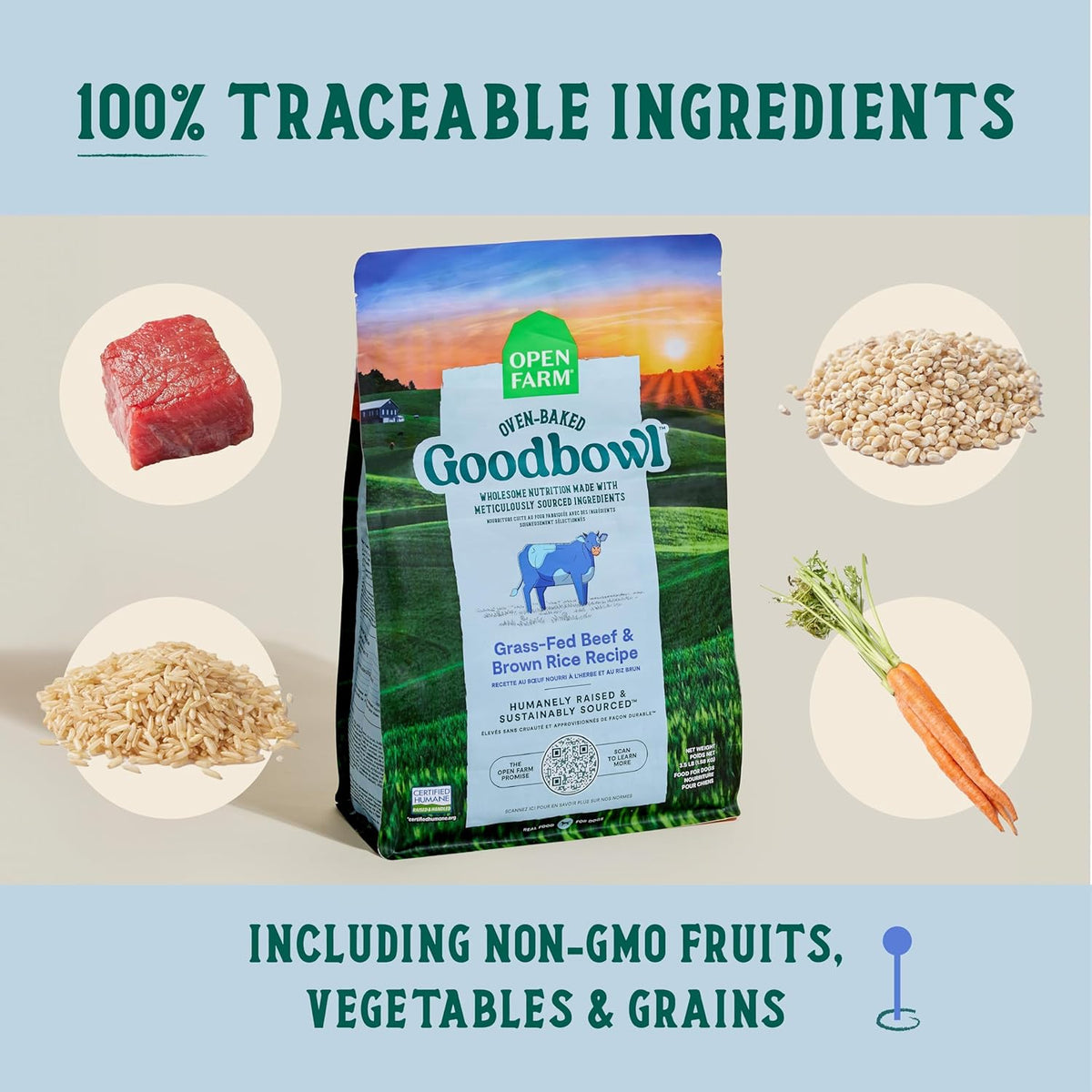 Open Farm Goodbowl, Oven-Baked Small Batch Dry Dog Food - Grass-Fed Beef & Brown Rice Recipe