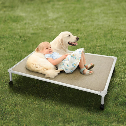 Veehoo Chew Proof Elevated Dog Bed - Cooling Raised Pet Cot - Silver Aluminum Frame and Durable