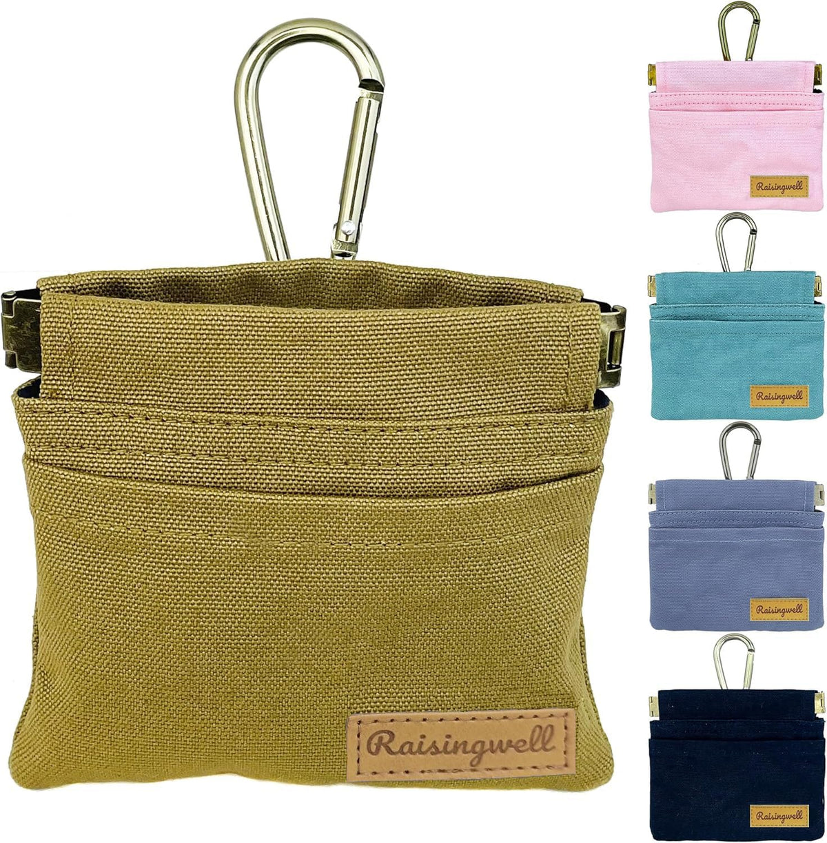 Dog Treat Pouch, Brown Pocket Sized Pet Training Pouch, Cotton Fabric, Hand Free Dog Walking Bag