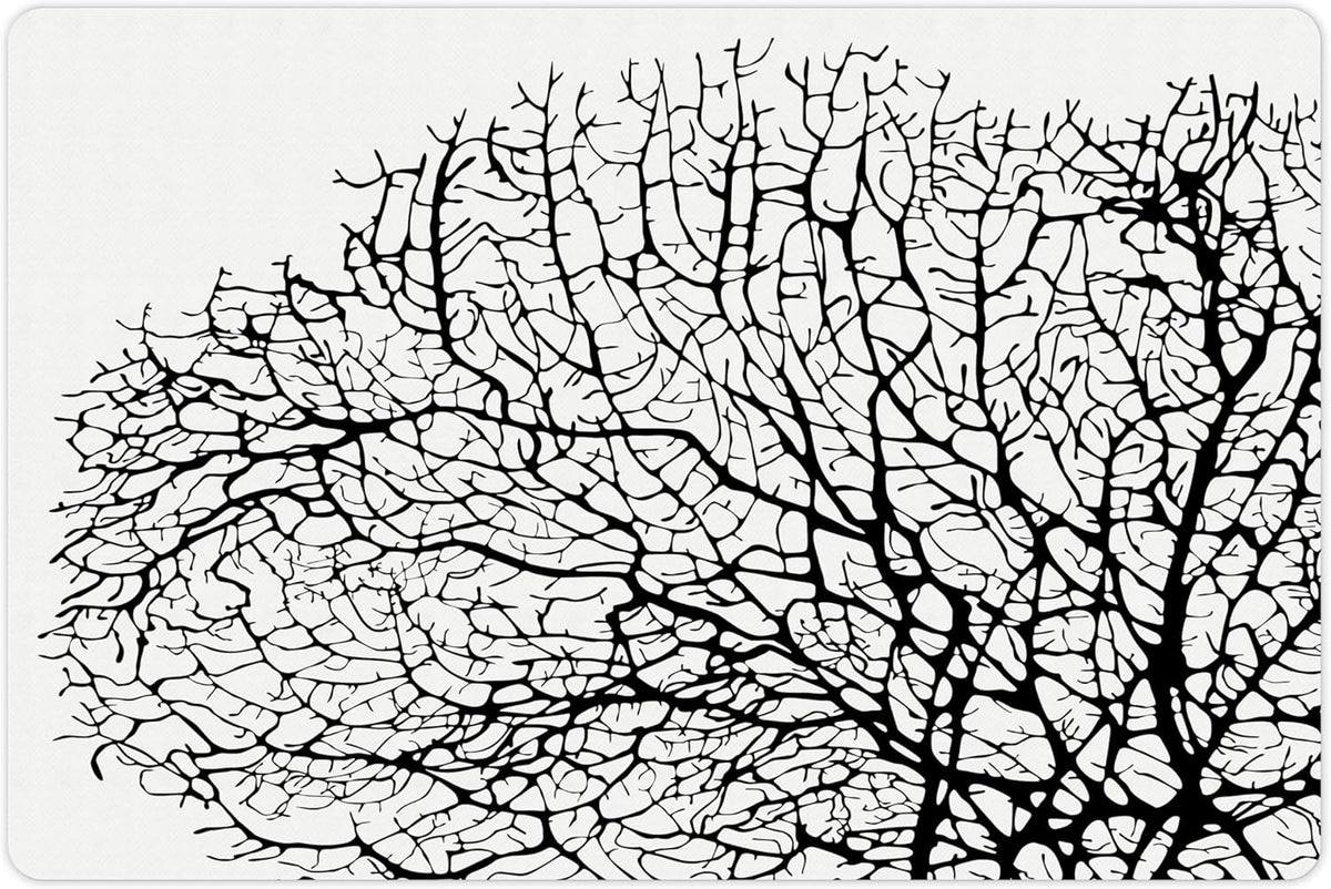 Lunarable Nature Pet Mat for Food and Water, Silhouette of Twisted Coral Reef Branches in