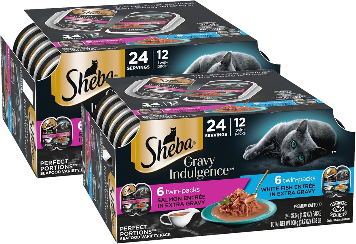 Sheba Gravy Indulgence Adult Wet Cat Food Salmon Entree and Whitefish Entree in Extra Gravy Variety