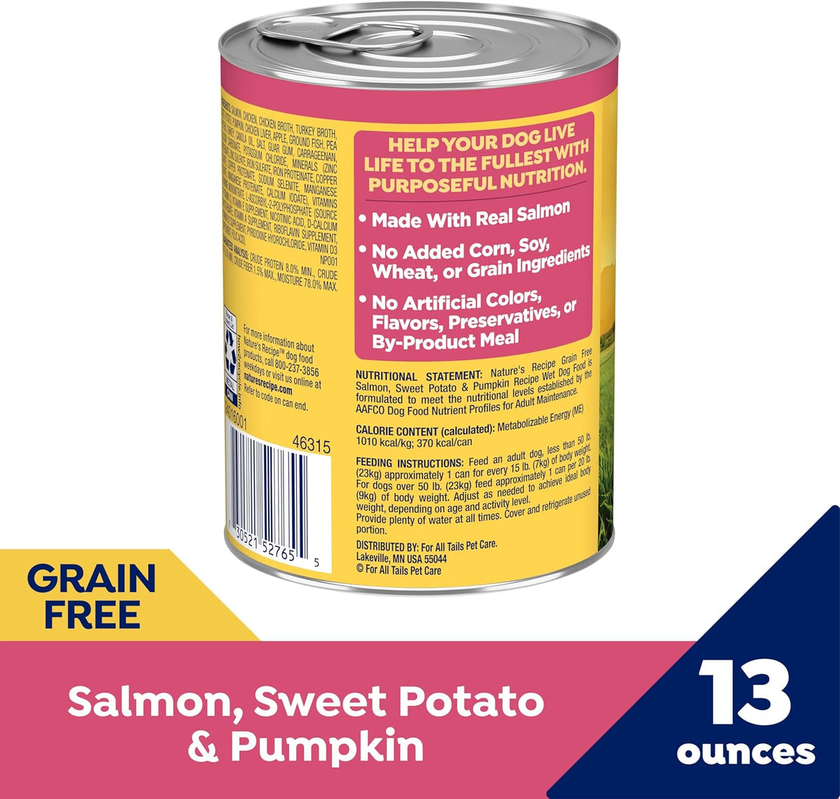 Nature's Recipe Grain Free Salmon, Sweet Potato, and Pumpkin Recipe Wet Dog Food, 13 oz. Can, 12