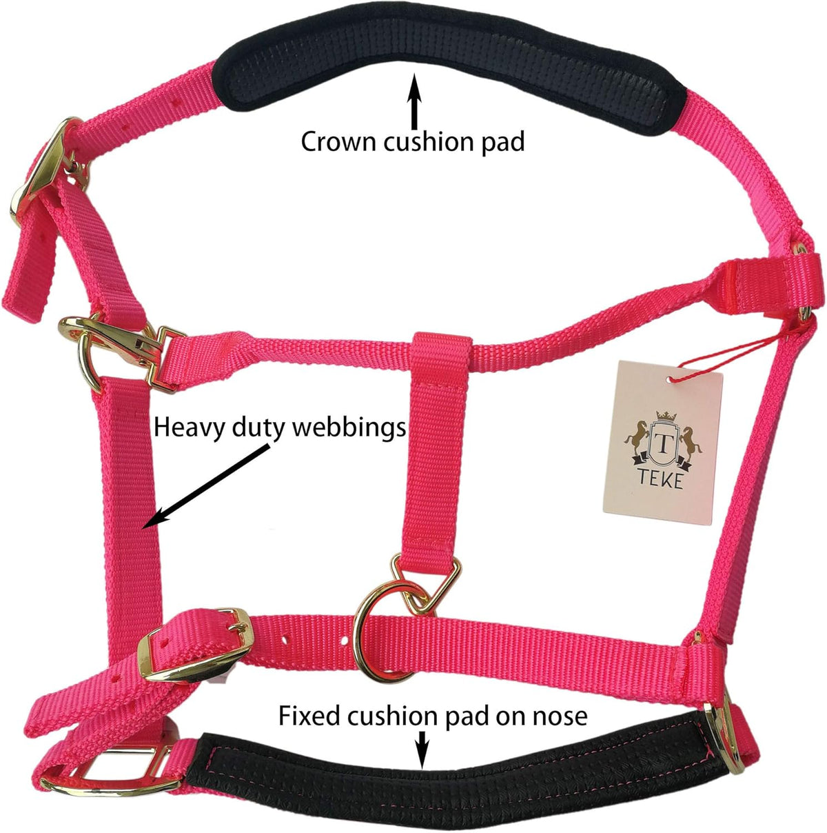 T TEKE Adjustable Horse Halters by Heavy Duty Soft Nylon, Padded with Anti-rubbing Waffle Neoprene