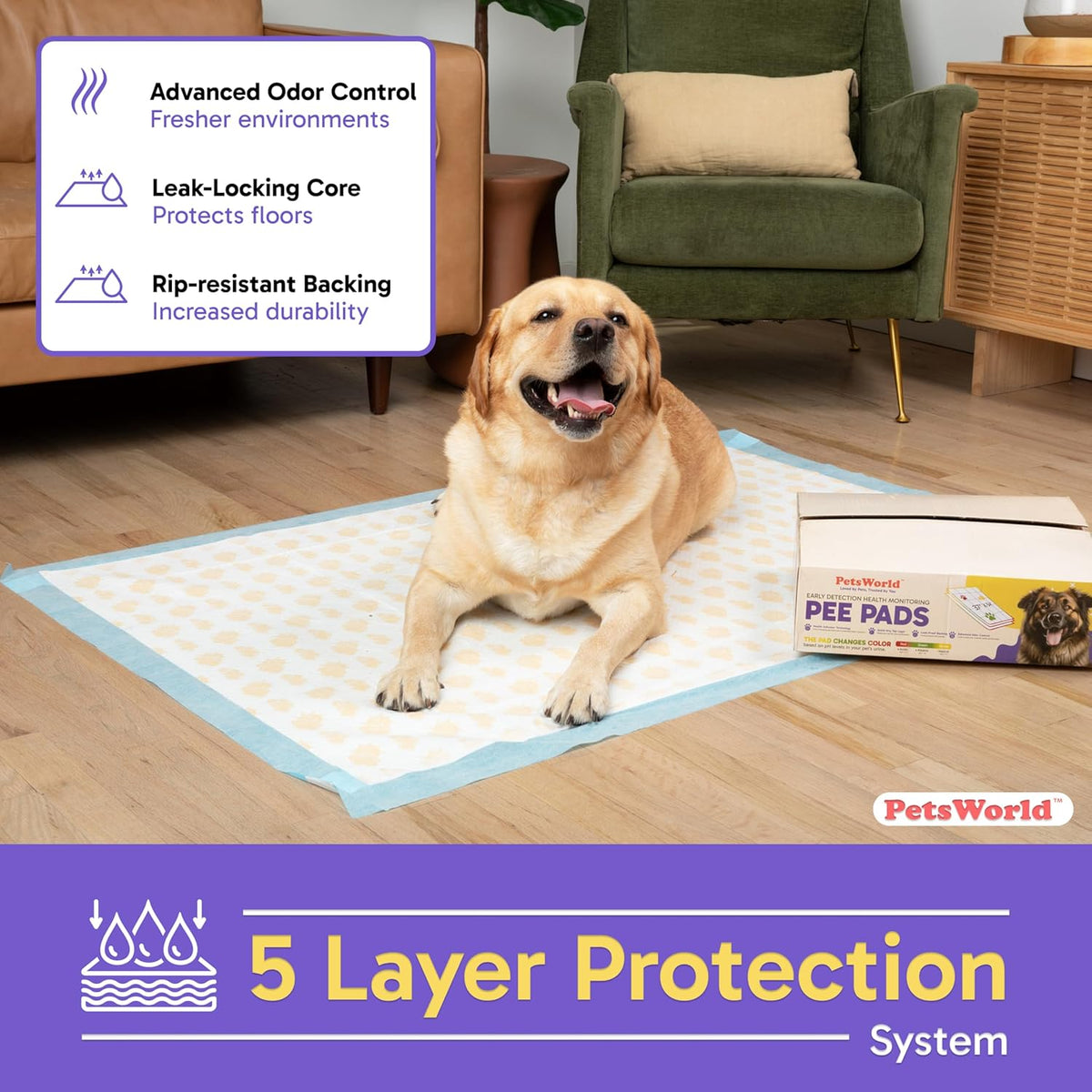 PETSWORLD Health Monitoring Dog Pee Pads – 37x54 Inch, 50 Count 3XL Color-Changing Potty Pads |
