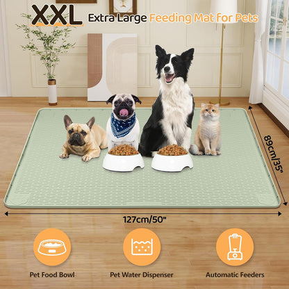 Dog Food Mat, Extra Large 50" x 35" Silicone Pet Feeding Mat with Raised Edge Pet Placemat for