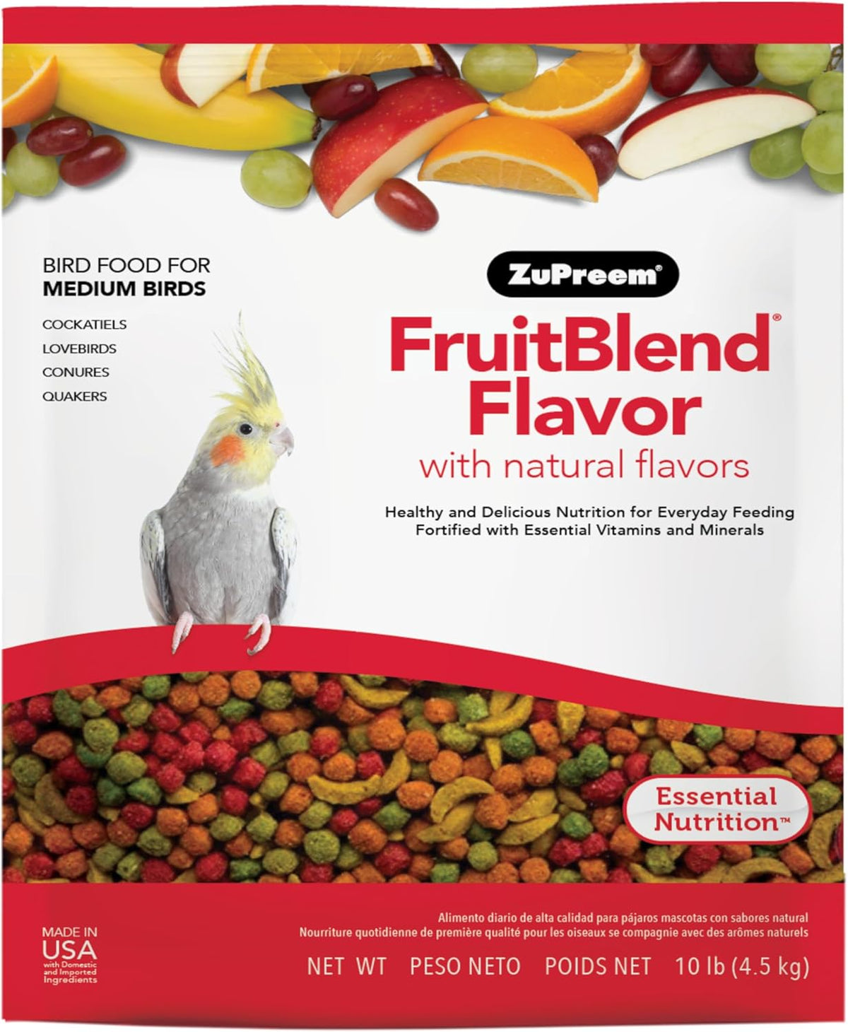 ZuPreem FruitBlend Bird Food, Bird Feed Pellets for Cockatiel, Lovebird, Quaker, Small Conure