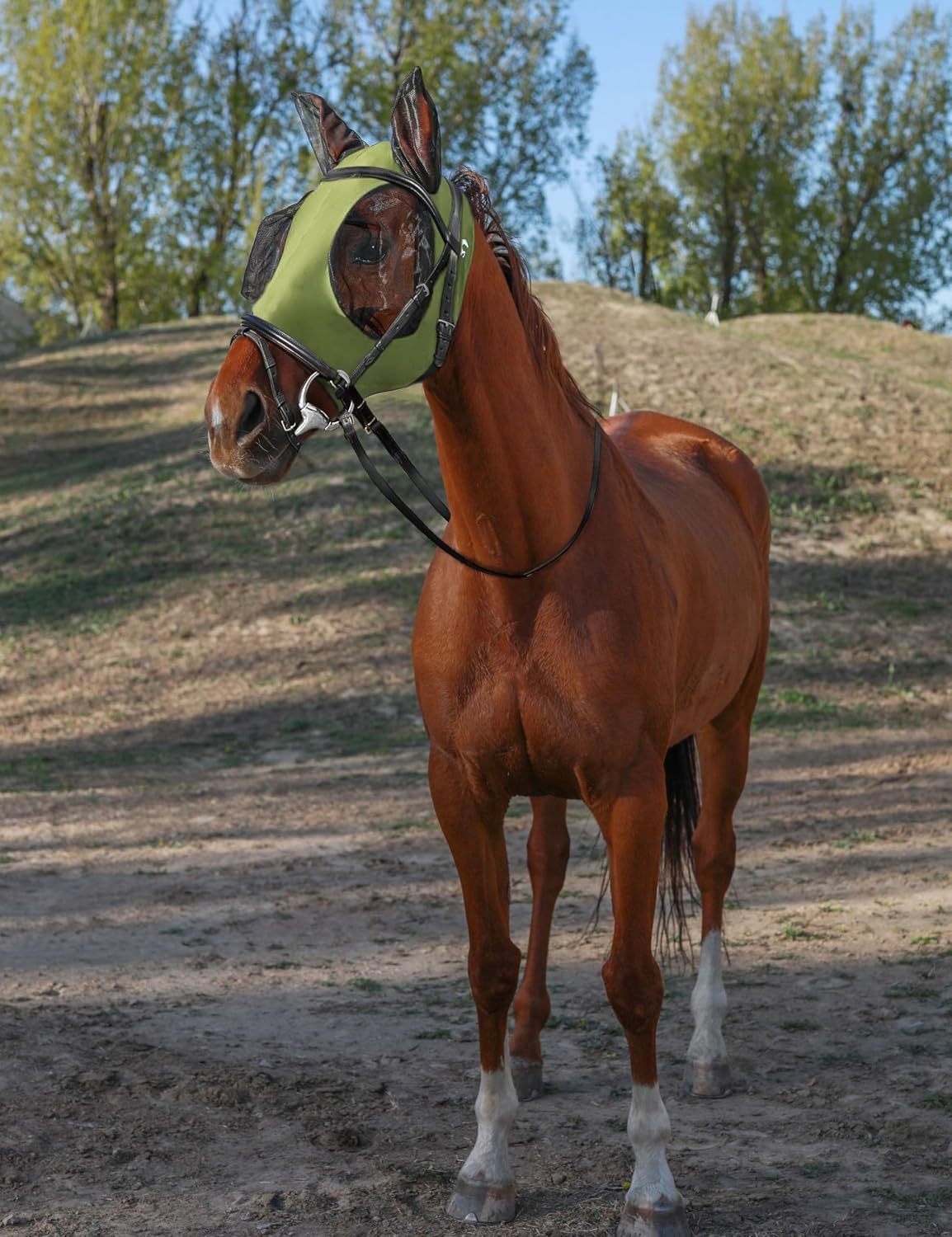 Horse Fly Mask with Ears, UV Protection for Horses, Elasticity with Big Mesh Eye Covers, Snug