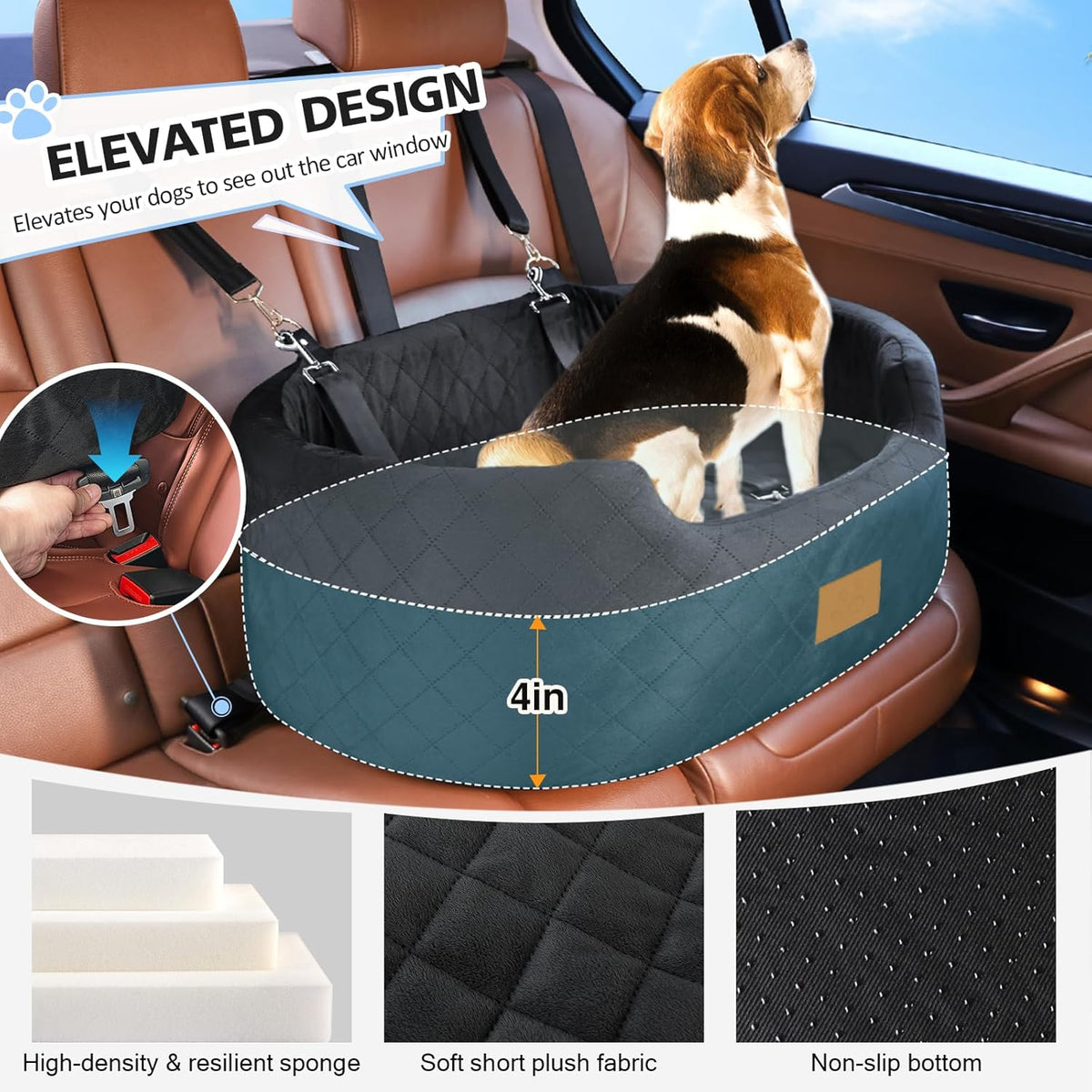 Dog Car Seat for Medium Dogs Up to 50 lbs, Pet Booster Seat for Cars SUVs and Trucks, Travel Dog