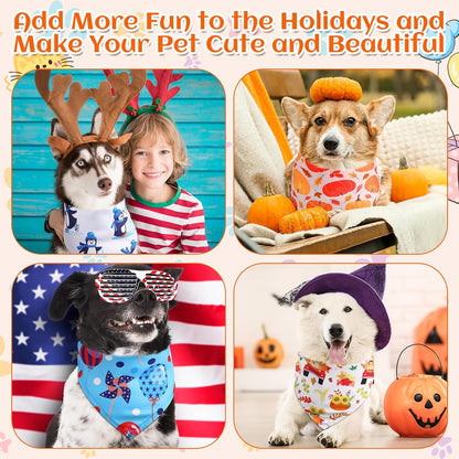 Reginary 72 Packs Holiday Dogs Bandanas Bulk Patriotic Halloween Thanksgiving Christmas New Year