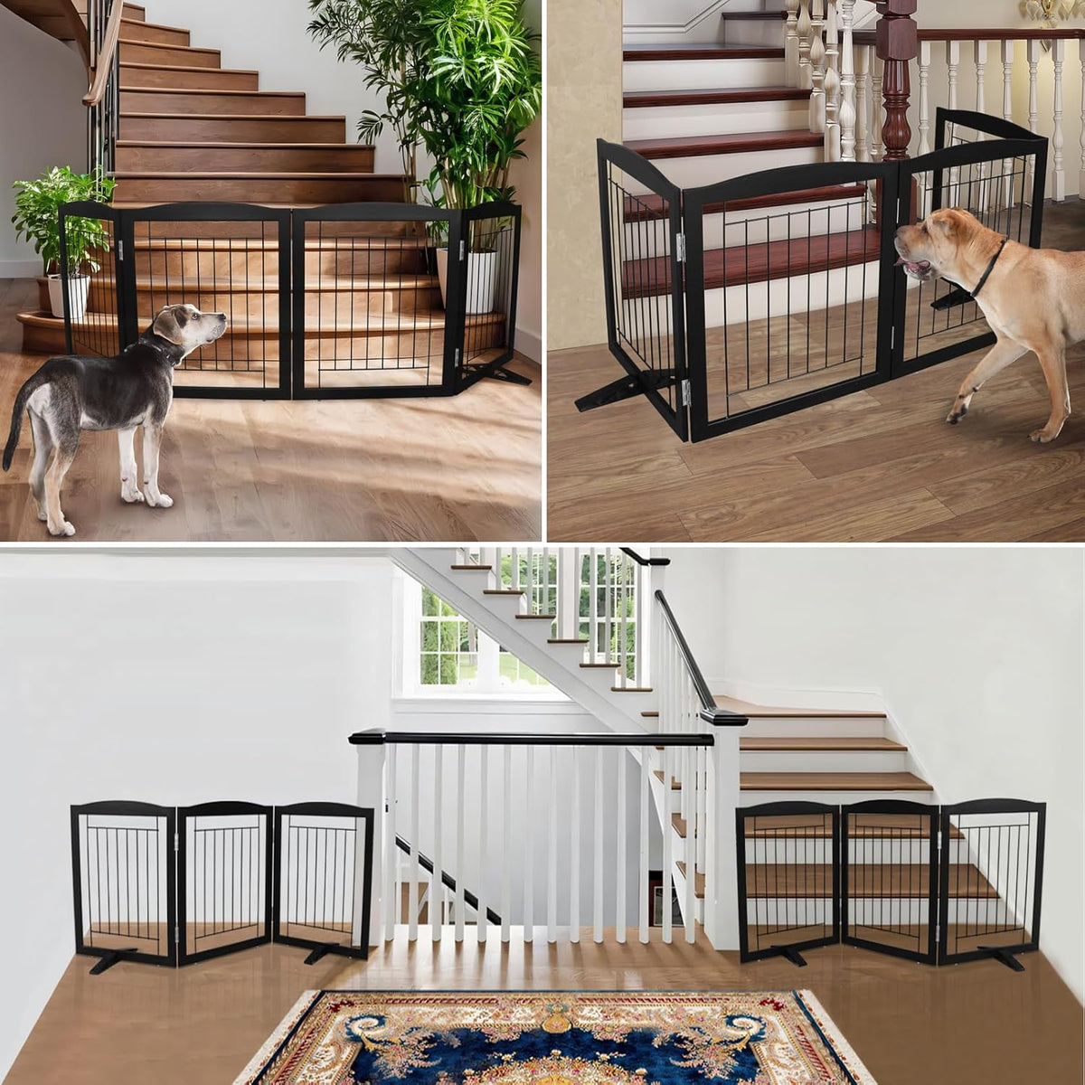 ZJSF Freestanding Dog Fence Indoor, Foldable Dog Gate for Doorways, Stairs or Hallways, Sturdy Wood